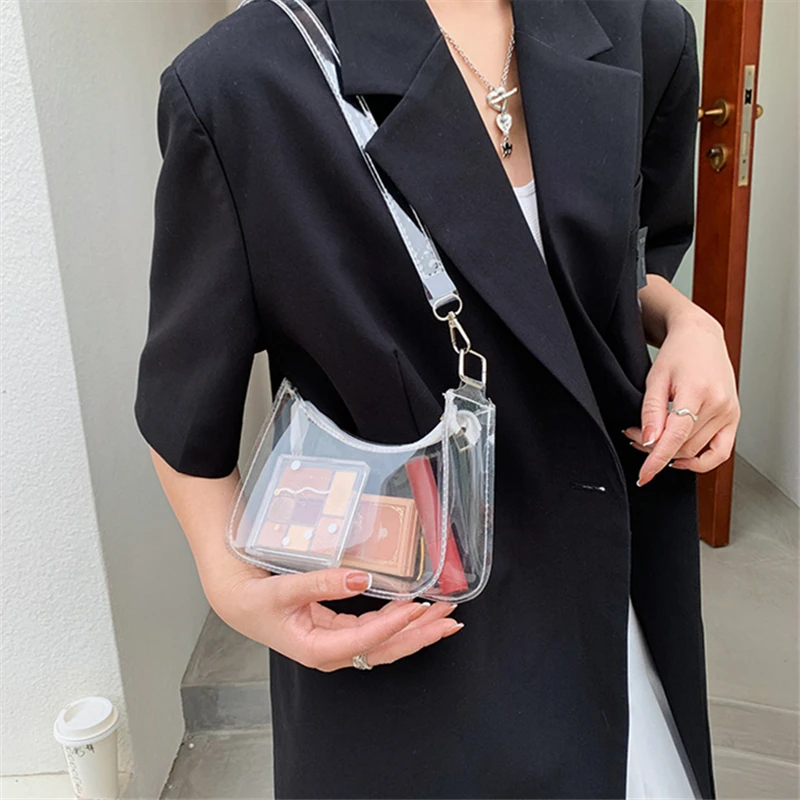 

Candy Color Transparent Bags 2022 Fashion Ladies Package PVC Clear Beach Jelly Bag Hobos Shoulder Women Underarm Simple Handbags