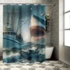 Modern Artistic Dramatic Shark Attack Waterproof Shower Curtain for Stylish Bathroom Decor, Easy Install 2