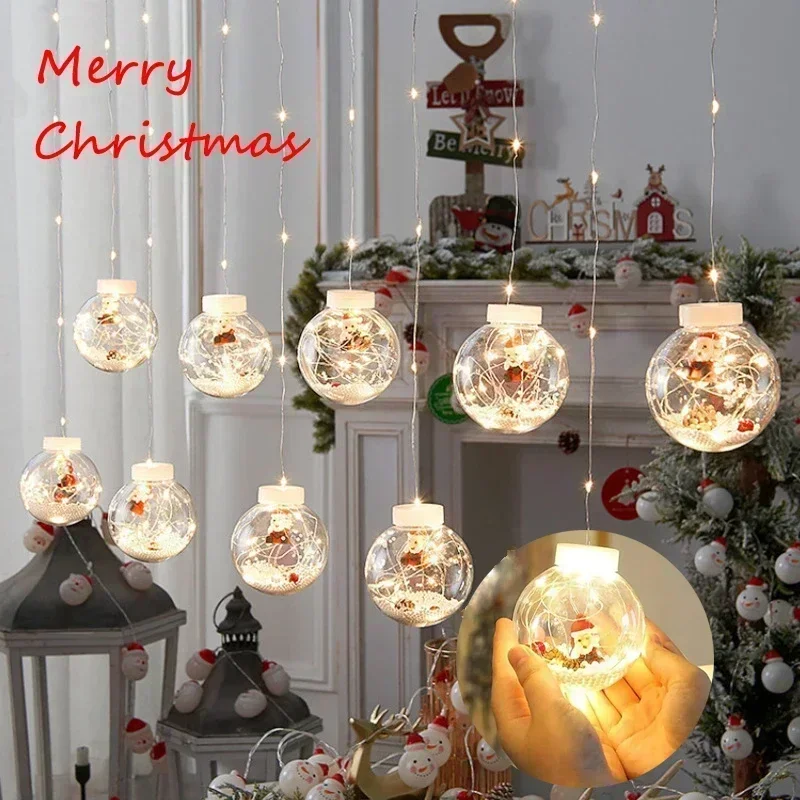 Santa Claus LED String Lights, Christmas Curtain Lights, Wishing Ball, Suitable for Home, Room, Window Decoration natural agate slices wind chimes handmade window wall hanging ornaments home decoration outdoor decor lucky gift