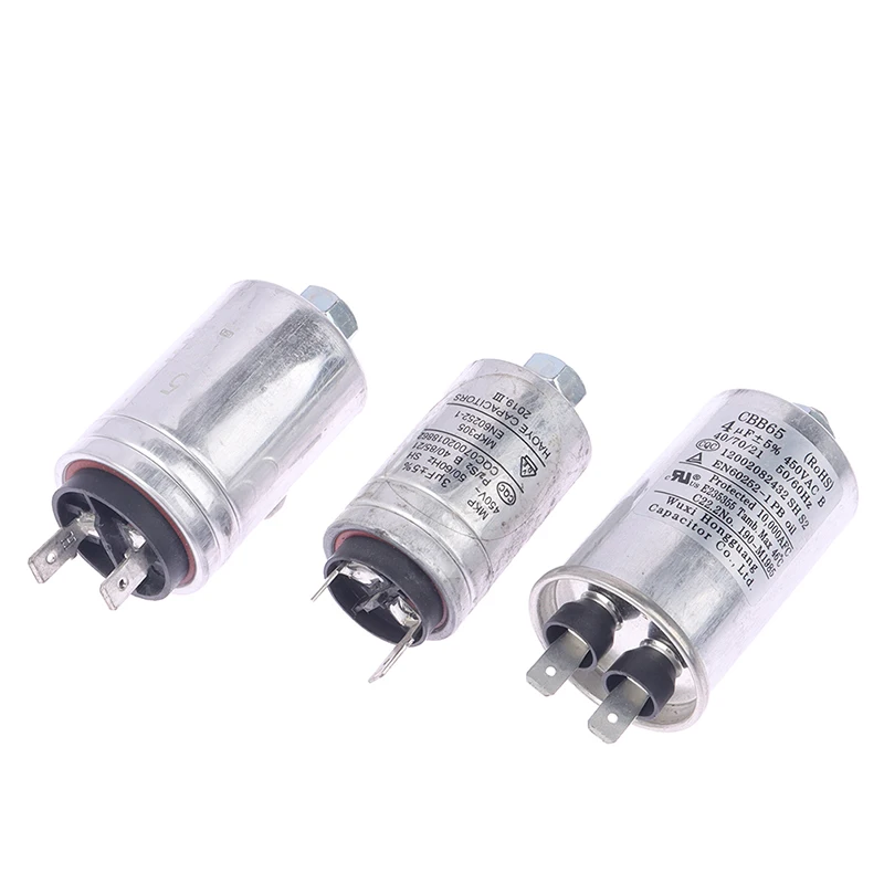 1Pc 3UF 450VAC Dish Washer Part Aluminum Housing Double Insert Capacitor For Air Compressor Water Pump Motor