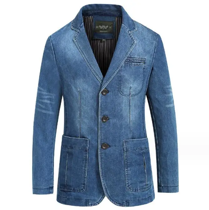 

Men's Denim Blazer Fashion Jean Jacket Men Suits Collar Business Coat Denim Outwear