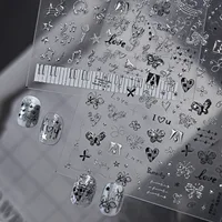 Autocollants 5D pour ongles, motif clé de sol argentée, note musicale, clavier de piano, casque, micro, archet, étoile, pour filles 3