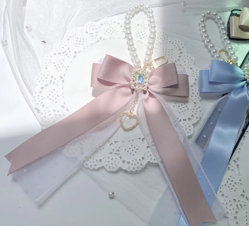 Mine Series Mass-Produced Handmade Dot Mesh Pearl Bowknot Bag Pendant Sweet Bag Accessory Lady Girls Bag Charms