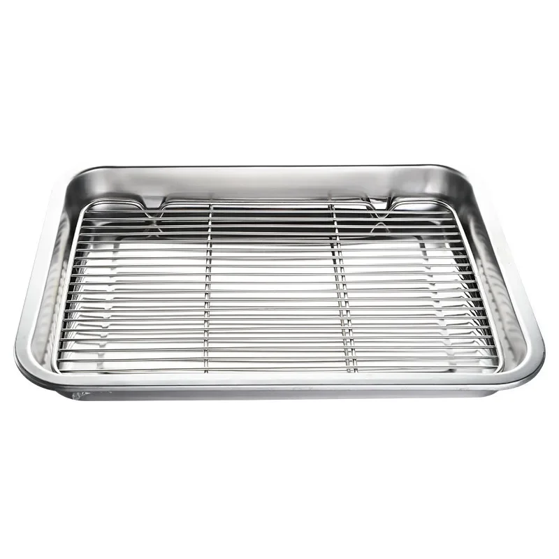 Wire Steaming Kebab Barbecue Mesh Rack BBQ Grill Mesh Tool Net Carbon Stainless Steel deep Square Plate cafeteria Storage trays