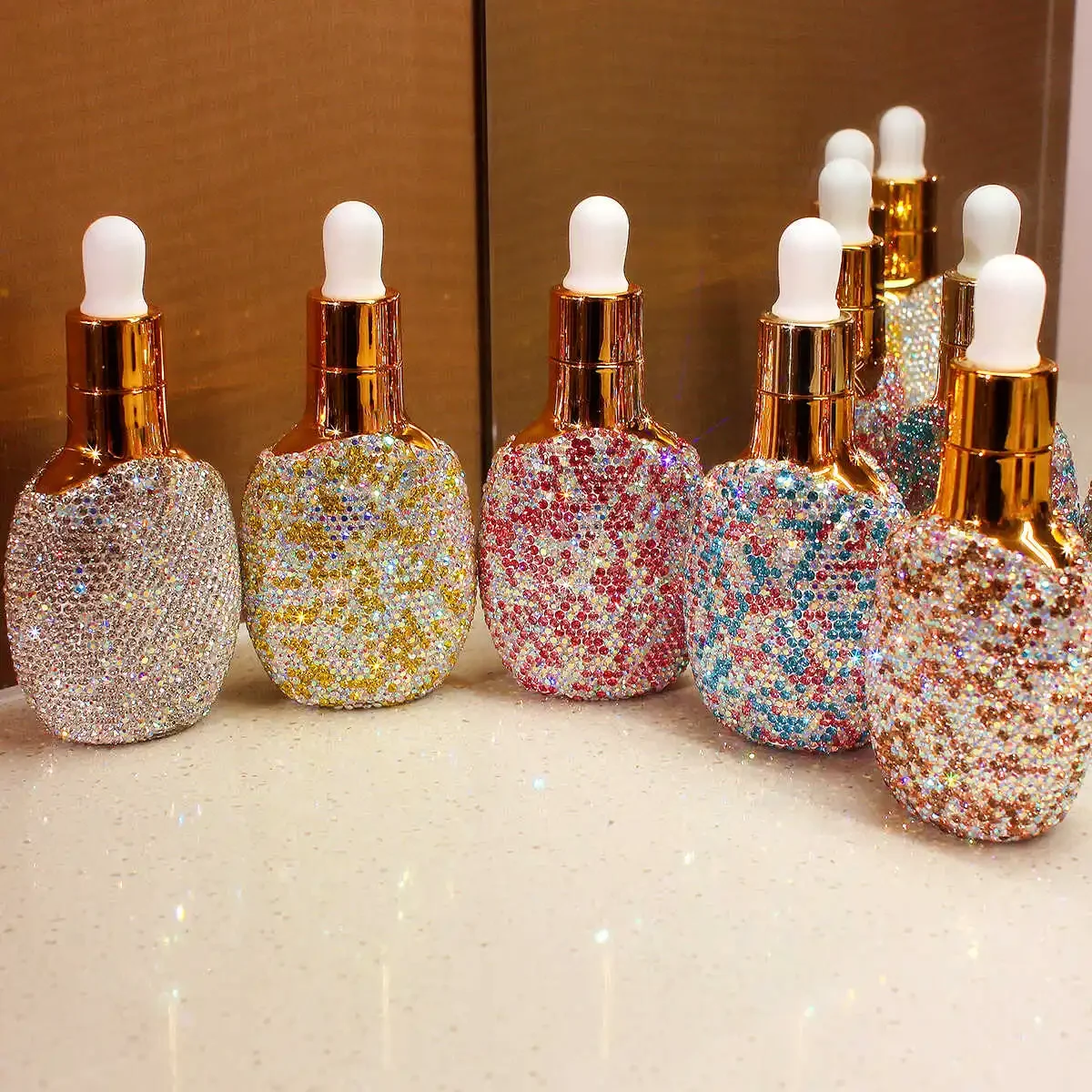 Sparkling Diamond Glass Oil Dropper Mini Perfume Empty Bottle Portable Rheinstone Travel Essential Oil Storage Jar Dispenser 5
