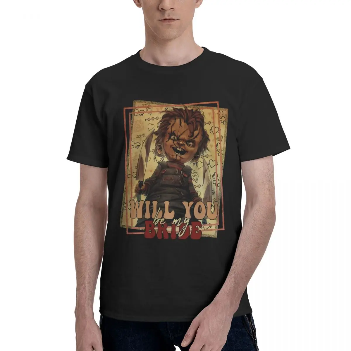 

Will You Be My Bride Cotton Men's T-shirt Child's Play Chucky Horror Film 90s Clothes Vintage Harajuku T Shirt Men 100% Cotton