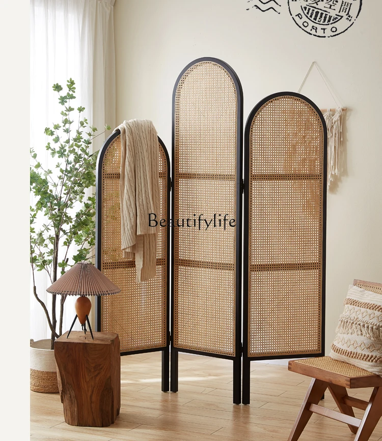 

Nordic and Japanese Style Solid Wood Rattan Screen Folding Partition Bedroom Covering Living Room Hallway Wall