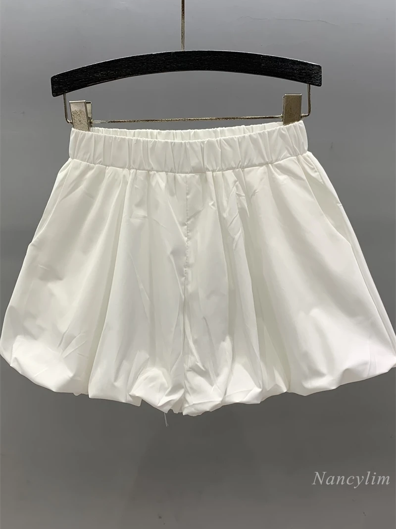 White Cloud Casual Shorts Pettiskirt Women's 2024 Summer Thin Loose Bud Lantern Hot Pants Street Shorts White Black