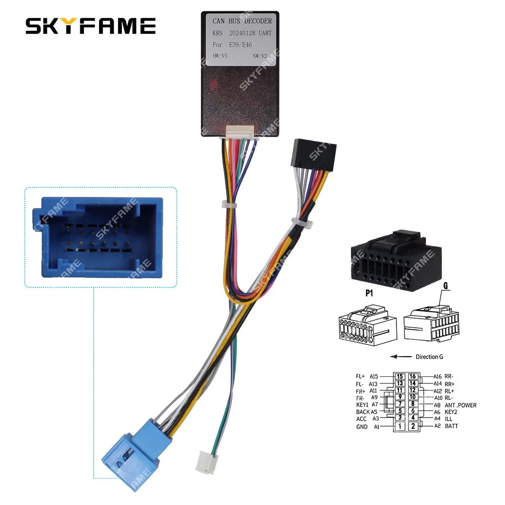 Car 16Pin Wiring Harness Adapter Decoder Android Radio Power Cable With Canbus Box for BMW E46 E39 E53 X5 3/5 Series