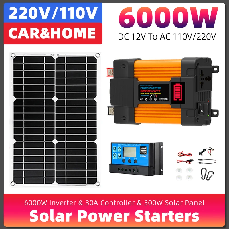 Solar power 6000W group inverter Flexible solar panels charge/discharge controller 12V To 220V/110V solar system car camping RV