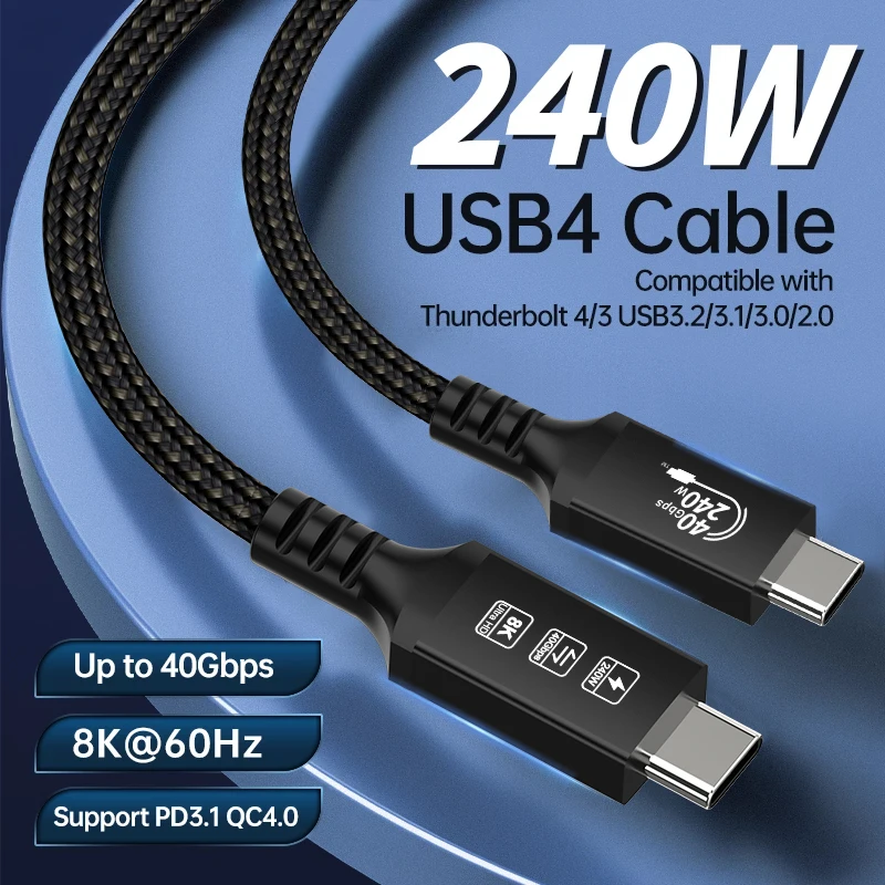 Cavo Thunderbolt 4 RIITOP 2 Metri (6.6ft), 40Gbps, Ricarica 100W, USB C A C - Compatibile USB4 E Thunderbolt 3