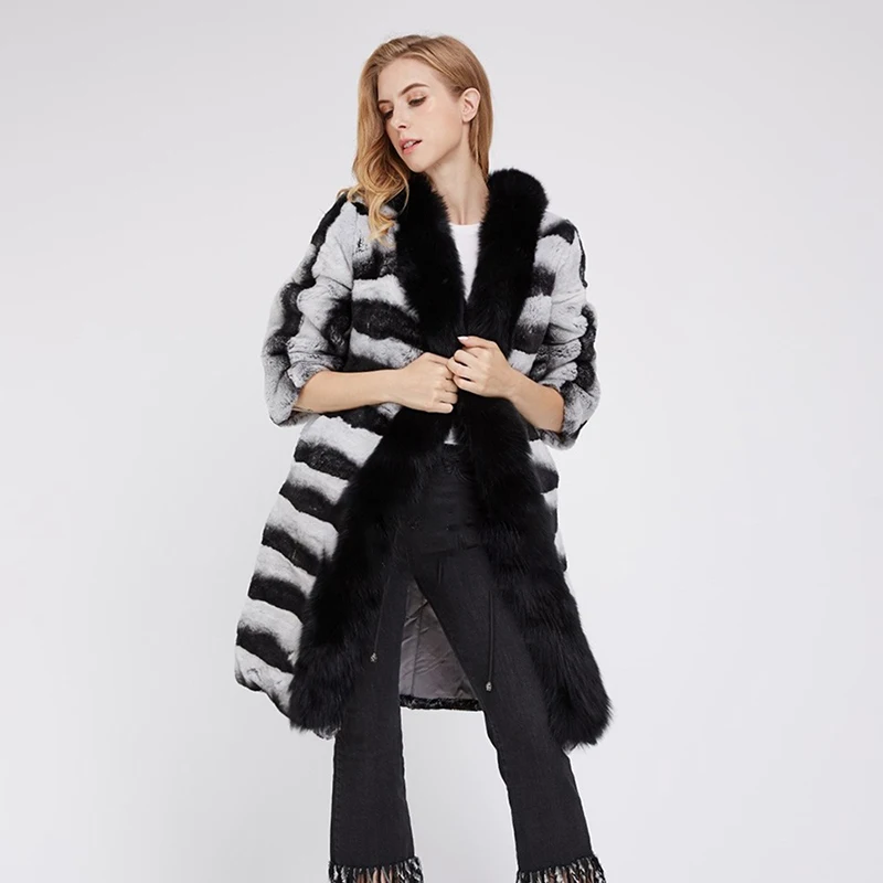 

70cm Genuine Rex Rabbit Fur Coat Women Winter New Luxury Loose Outertwear Long Sleeve Warm Natural Fur Jacket Female 2022 New