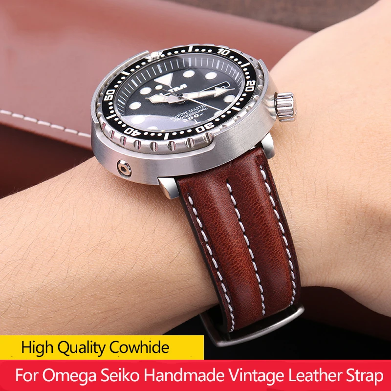 New Handmade Vintage Leather Watch Band For Omega Speedmaster Super  Seamaster Seiko Cowhide/alligator Strap Bracelet Brown 22mm - Watchbands -  AliExpress