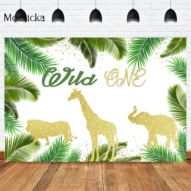 Mocsicka CUSTOM Rainforest Animals Wild One Backdrops Children Happy Birthday Party Photography Background Cake Table Banner 24