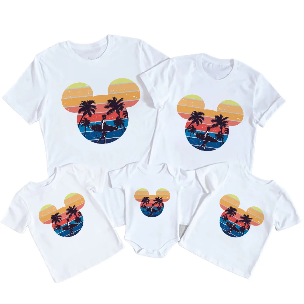 Summer Mode Family Clothes Mickey Mouse Vacation Print Fashion White Top White Comfy Baby Bodysuit Cute Kids Short Sleeve Tshirt matching family fall outfits Family Matching Outfits