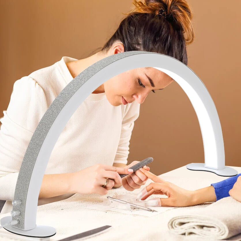 Lampada LED a mezzaluna da 40 W, professionale, 3200-5600 K, dimmerabile, lampada da tavolo per unghie, con telecomando, per estetiste
