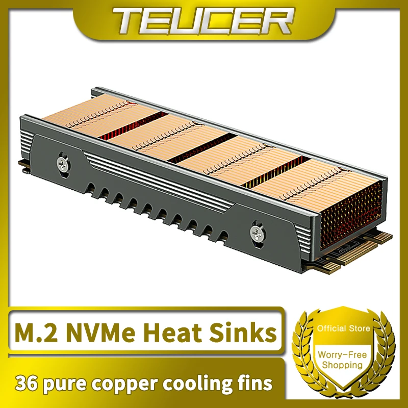 TEUCER M.2-6 NVMe SSD Heatsink 2280 36-Fin Cooler w/ Pad