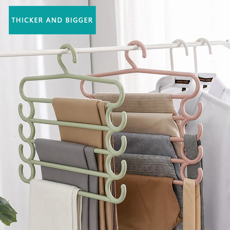 

Clothes Hangers Trousers Hangers Holders Closet Storage Organizers 5 Layers Pants Towel Scarfs Racks Storage Organization