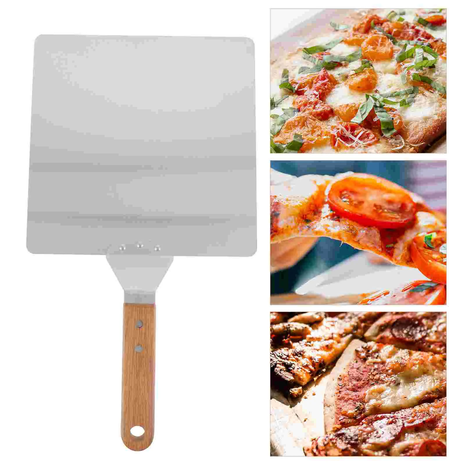 

Pizza Transfer with Wooden Handle Stainless Steel Pizza Peel Square Pizza Paddle Pizza Spatula Tools for Cake Pizza Bread 45