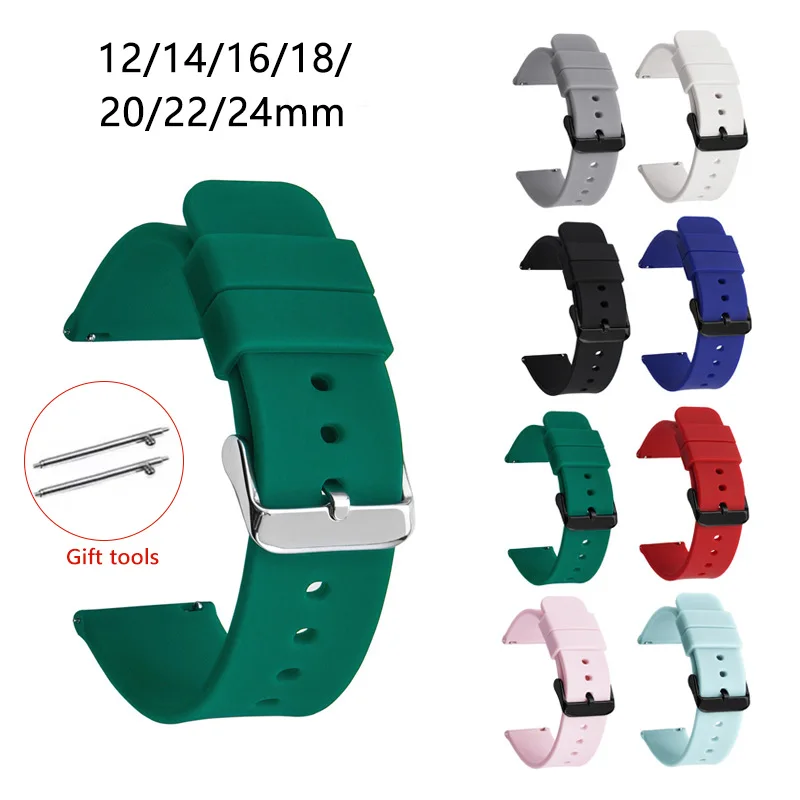 Universal Quick Release Waterproof Silicone Watch Band - Soft Rubber Replacement Bracelet (Various Sizes)