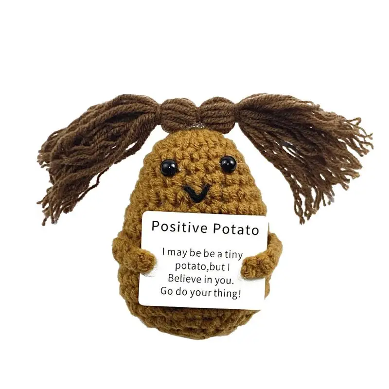 

Crochet Potato Handmade Positive Knitted Toy With Inspiring Card Durable Crocheted Stuffed Animals Soft Emotional Support