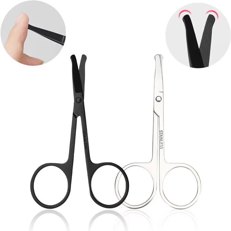 1/2Pcs stainless steel safety nose hair trimmer eyebrow eyelashes scissors portable mini round head safe hair removal tools