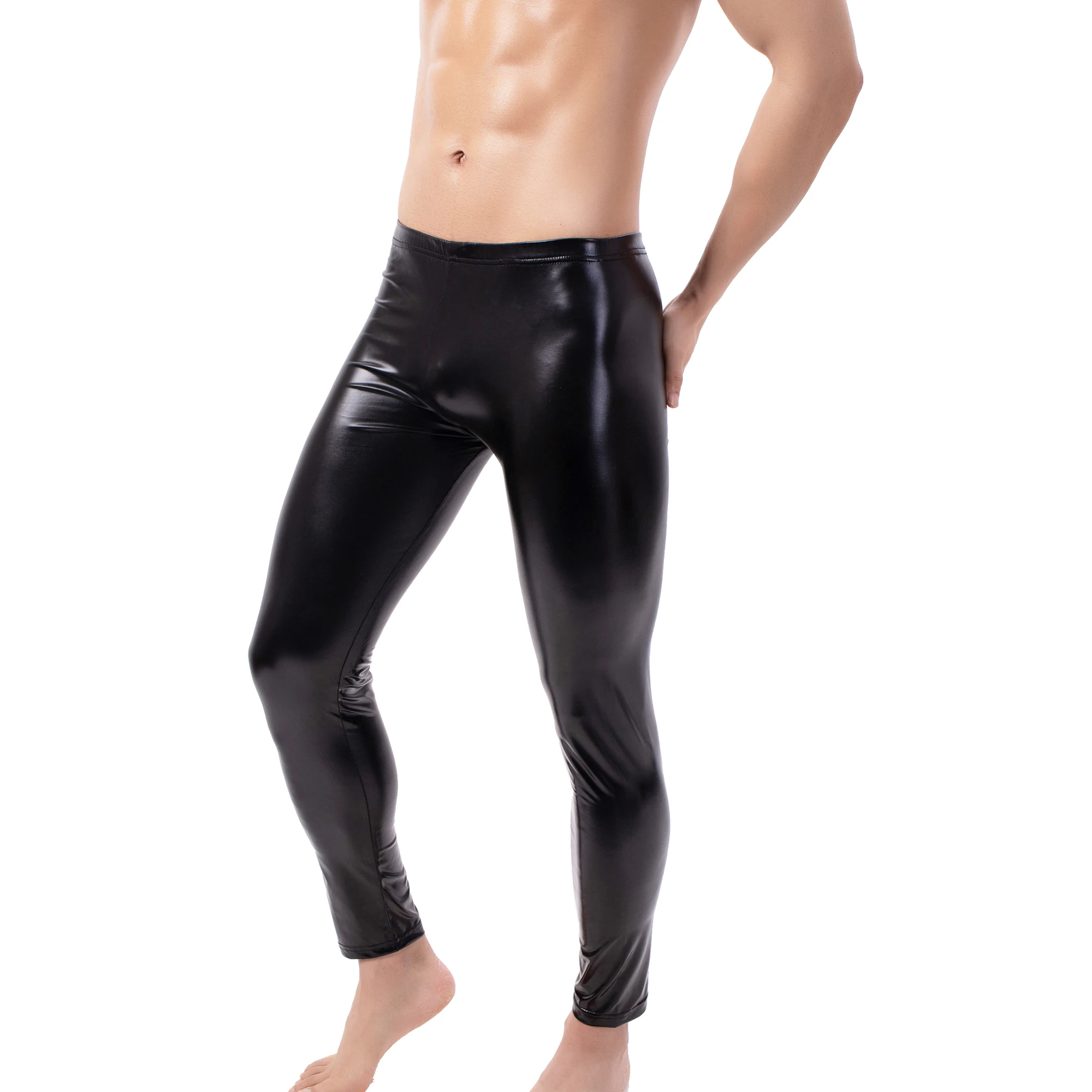 Description Picture 4 of itemYUFEIDA Men's PU Leather Legging Skinny Pouch Pants Tight Erotic Temptation Trousers Clubwear Tight Stretchy Casual Sexy Legging