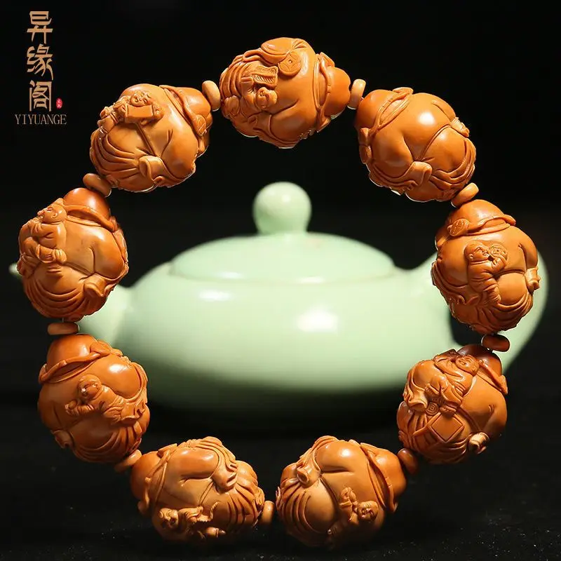 

2.1 Large Seeds Olive Nut Engraved Bracelet Nine God of Wealth Handmade Stone Carving Crafts Lucky Men's Br