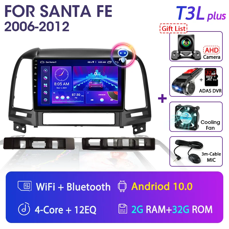 car video player bluetooth Srnubi 9" Android 10 Car Radio For Hyundai Santa Fe 2 2006-2012 GPS Navigation 2 din 4G WIFI DSP RDS Multimedia Video Player DVD video screen for car Car Multimedia Players