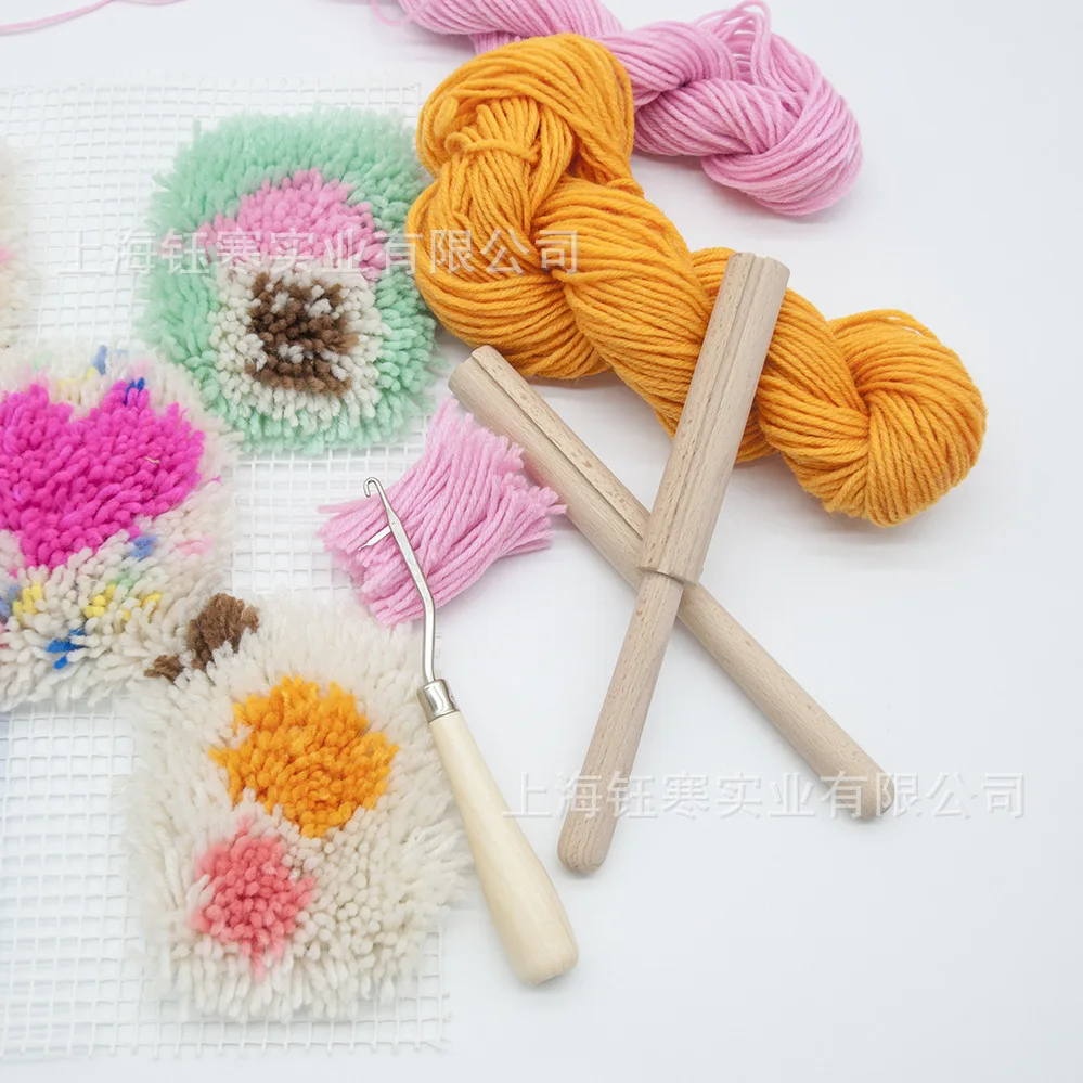 Rug Yarn Diy Cut Latch Hook Kits DIY Latch Crochet Hook Wooden Handle Yarn Cutter Tool For Canvas Mat Rug Craft Handmade Tools 5
