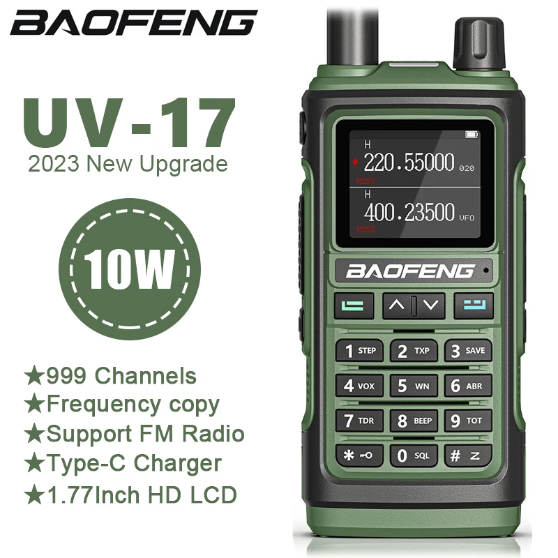 

BAOFENG UV-17 V2 Walkie Talkie Long Range 10W Dual Band FM Portable Radio UV17 Upgraded Two Way Radios Support Type-C Charging