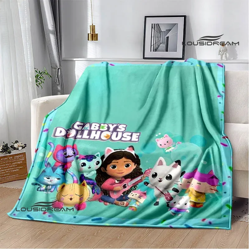 Gabby's Dollhouse Cute Anime Printed blankets Picnic blanket Flannel Warm blanket Travel Blankets bed linings Birthday Gift 4