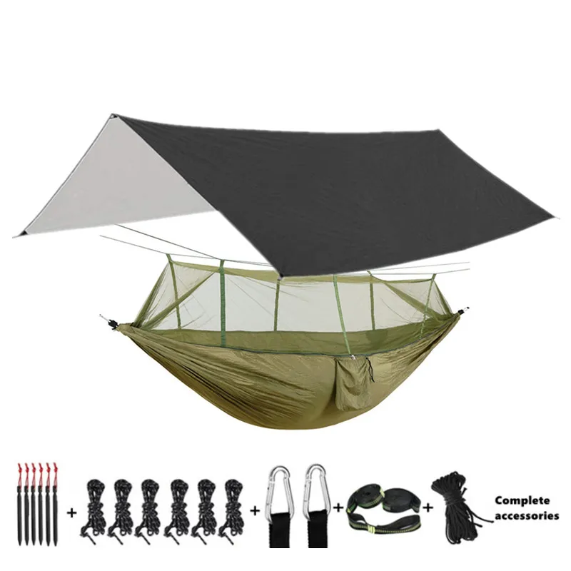 Hammock Camping with Bug Net/Netting and Rain Fly Tarp,Portable Nylon Parachute Hammocks for Outdoor Indoor Survival & Travel 