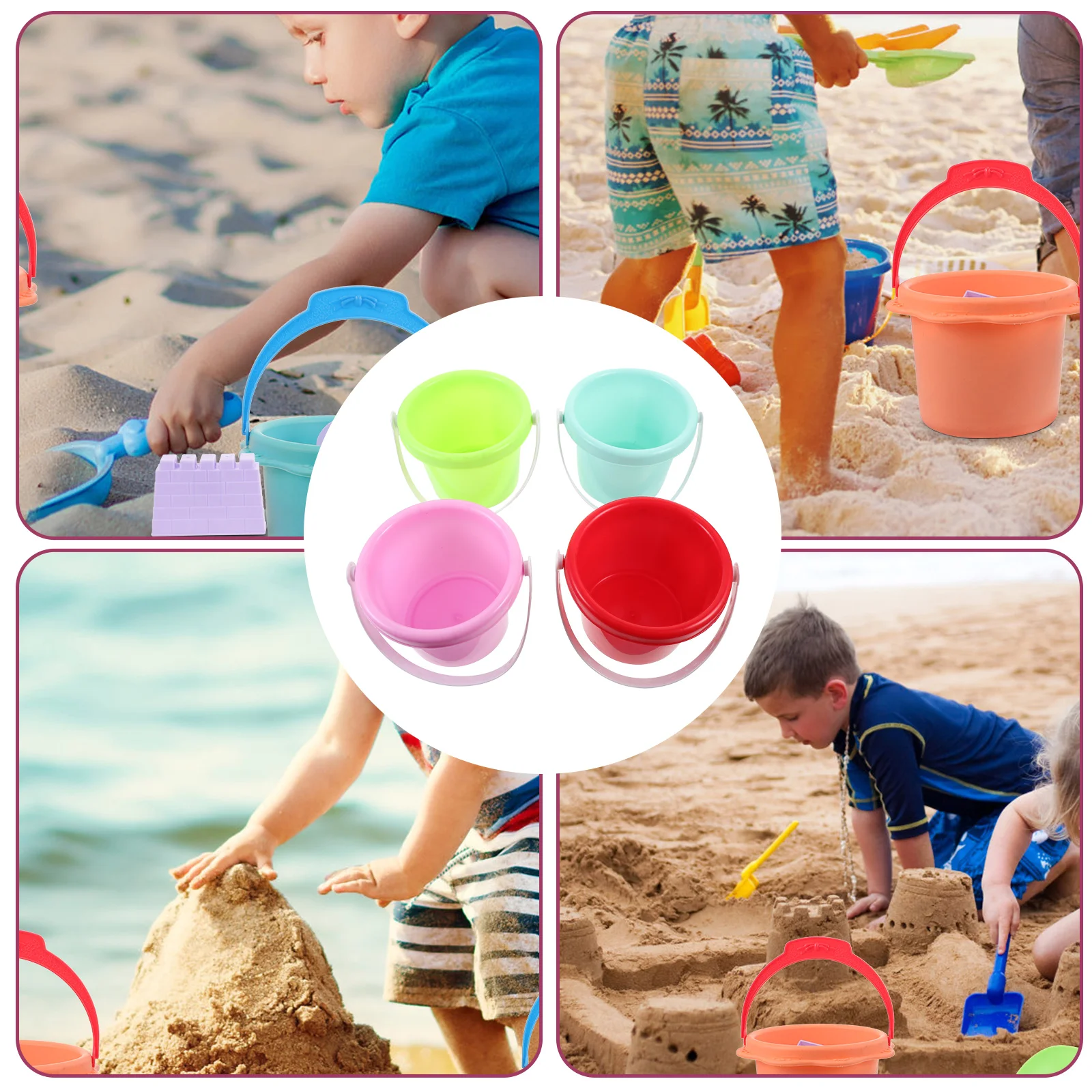 4 Pcs Magnetic Beach Bucket Plastic Barrel Child Toy Toys Kids Bulk Buckets for Children Sand Mini 3