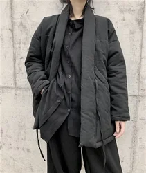 UMI MAO Yamamoto Kimono Strap Design Cotton Padded Clothes Women Loose Thick Couple Models 2023 Winter New Y2K
