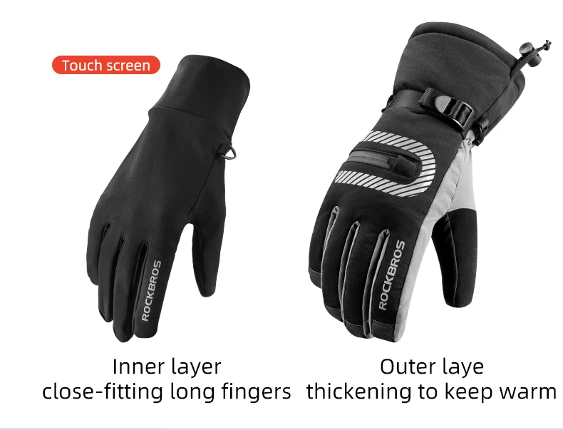 ROCKBROS Winterhandschuhe, Thermo-Fleece, warme Skihandschuhe, Fahrradhandschuhe mit vollem Finger, winddichte Handschuhe, Snowboard- und Motorrad-Fahrradhandschuhe – Detail 7