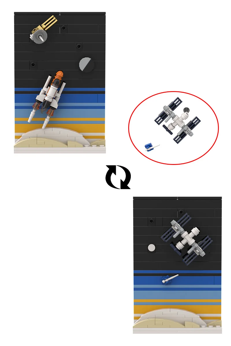 MOC Raum Geschichte Postkarte Modell Bausteine Raum Krieg Raum Alter Kunst Malerei Mond Rakete Schiff Zusammengebaute Ziegel Spielzeug DIY Geschenk – Detail 4
