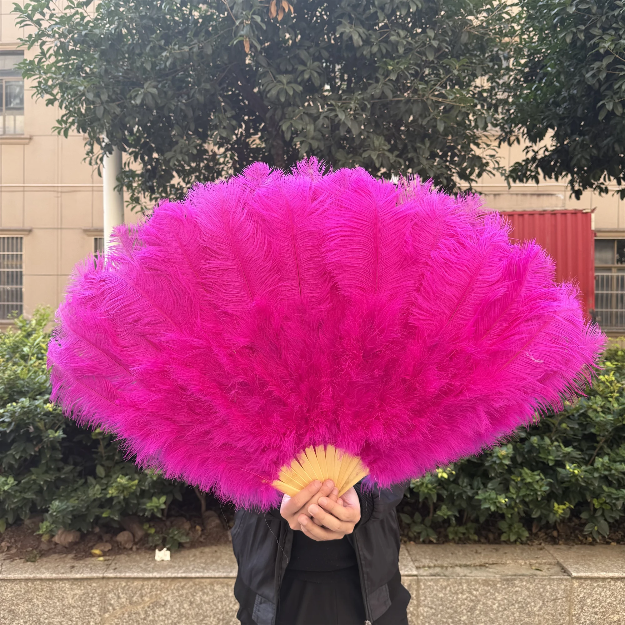 13Bones Multicolor Big Feather Fan Ostrich Feathers 100CM Natural Feather Folding Hand Fan Party Dance Stage Wedding Decor 2PCS