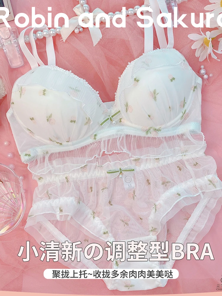

Japanese Style Sweet Girl Plus Size Wire Free Bra Set Sexy Cute Kawaii Lace Lingerie Push Up Big Thin Cup 32 34 36 38 A B C D Bh