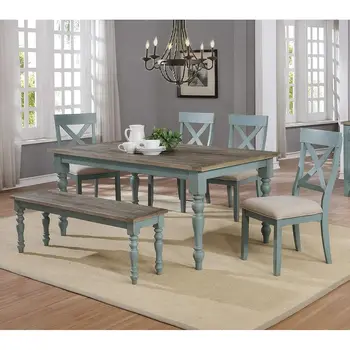 6-Piece Antique Blue Dining Set 2