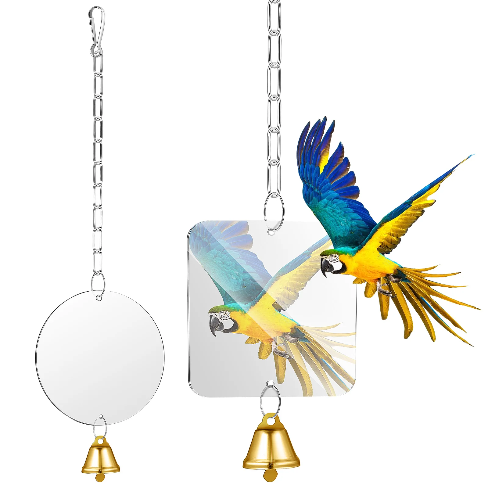

2Pcs Bird Mirror Toys Swing Hanging Ringer Parrot Cage Accessories Decoration for Parakeet Cockatiel
