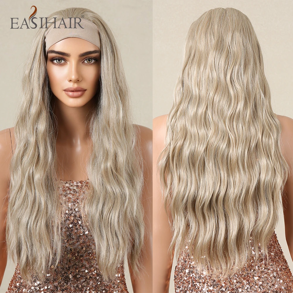 Parrucche sintetiche con fascia per capelli, lunghe, ondulate, color cenere, per donne, resistenti al calore, per feste di cosplay giornaliere_voghion.com