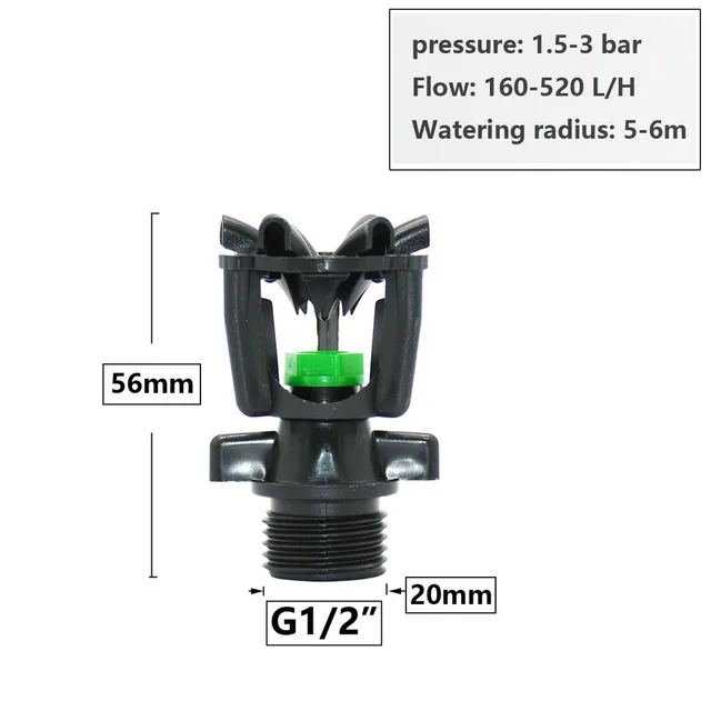 Garden Lawn Rotating Sprinkler 1/2" Male Thread Plastic Spike Sprinkler Nozzle 360 Degree Automatic Rotating Watering Irrigation 5