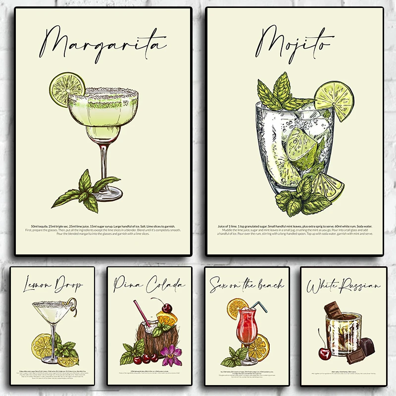 

Cartoon Fruit Juice Juice Cocktail Posters Nordic Aesthetic Bar cafe Home Room Decoration Living Decor posters canvas painting