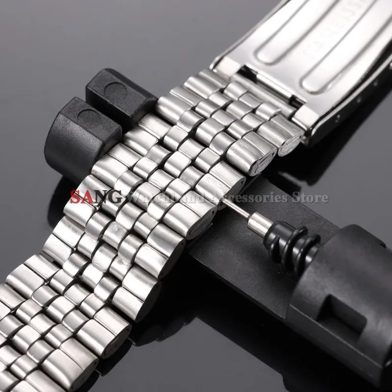 Silver Stainless Steel Curved Watch Strap - Fashion & Business Bracelet with Folding Buckle
