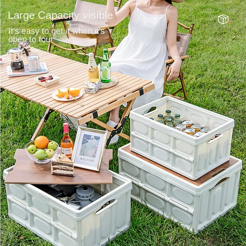 Outdoor Camping Storage Box Camping Picnic Folding Box Wooden