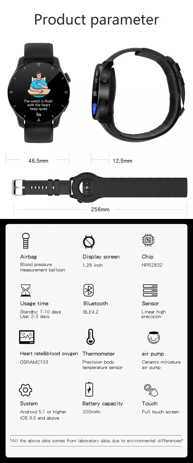 Smart Watch ES09 Accurately Air Pump Blood Pressure Measurement Big Font Body Temperature Heart Rate IP67 Waterproof Smartwatch