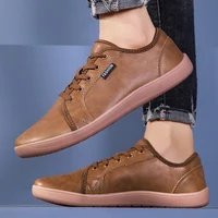 Oiaano Wide Toe Men Minimalist Shoes Comfortable Sneakers Leather Casual Shoes Black Slip On Leisure Loafers Drive Office 6