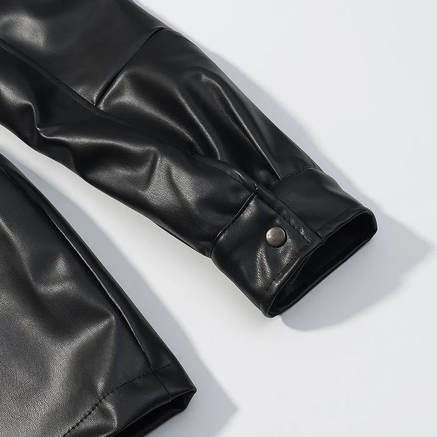 Women Casual Vintage Faux Leather Jackets Female Double Breasted Stand Collar Slim Coats Autumn Winter Lady High Street Outwear