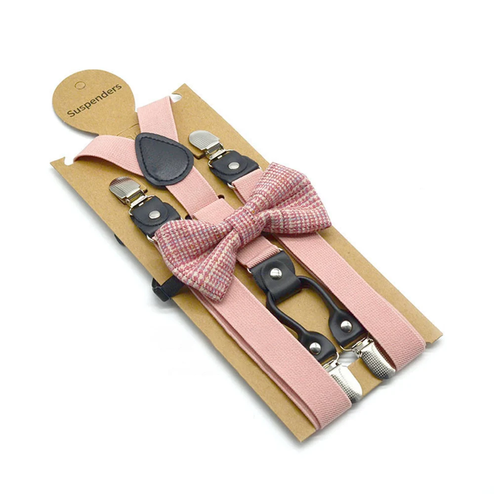Solid Color Bowknot Elastic Leather Suspenders Braces Men Women Adjustable Straps For Wedding Suit Skirt Accessories Gift